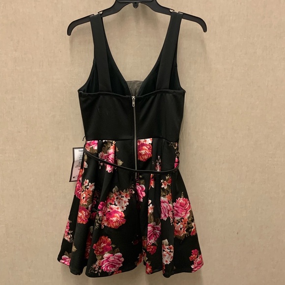 Crystal Doll Prom dress black satin with floral - Picture 6 of 8